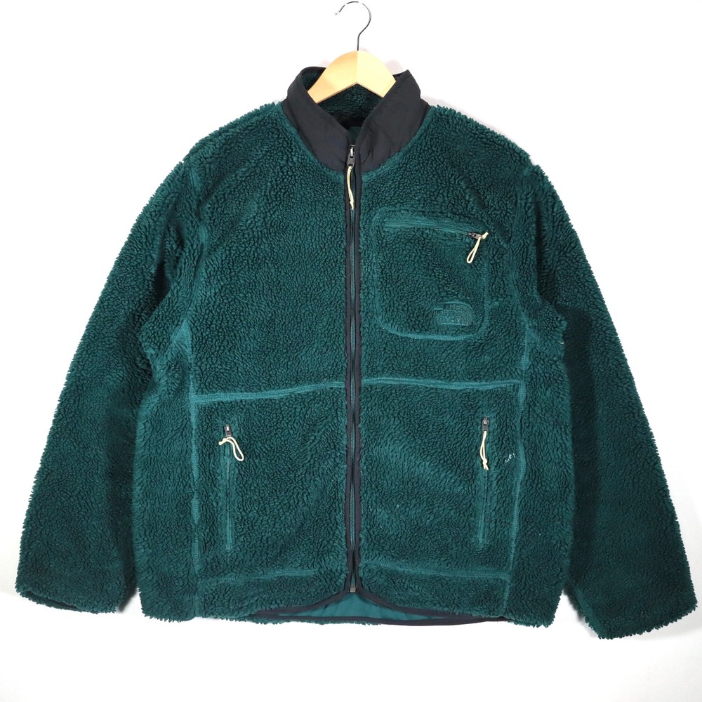 The North Face Mens L Green Sherpa Fleece Jacket Full Zip Hiking Outdoors Coat